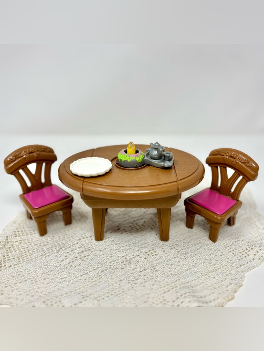 Fisher-Price Loving Family Dollhouse Dining Table Chairs Light Up Music 1999 VTG